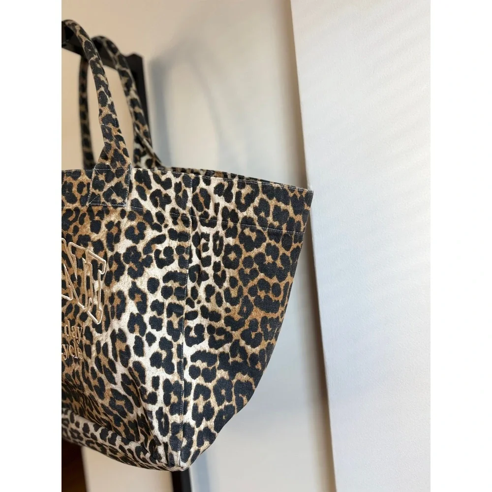 GANNI Brown Leopard XXL Tote